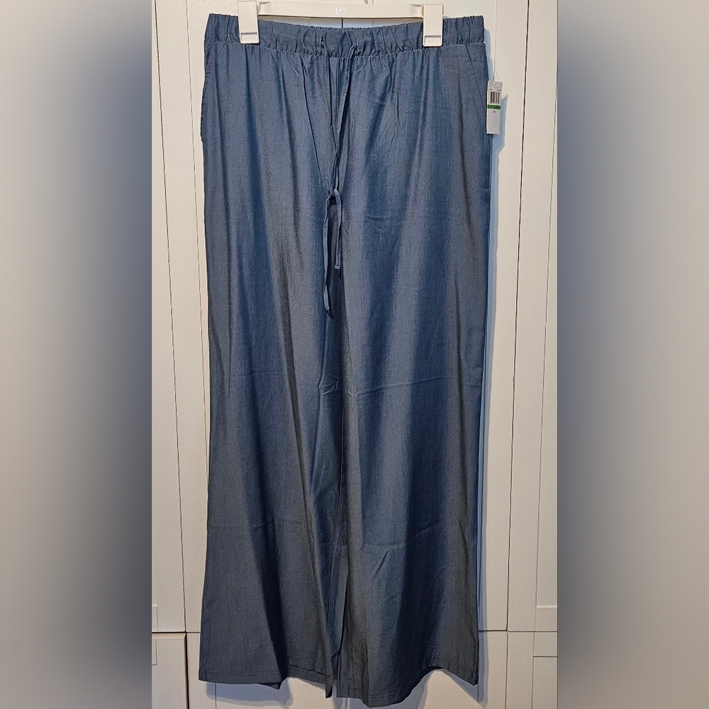 Women's Nina Leonard Blue Wide-Leg Drawstring Pants Size Large